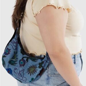 BAGGU small crescent bag - digital denim birds print - shoulder or crossbody bag